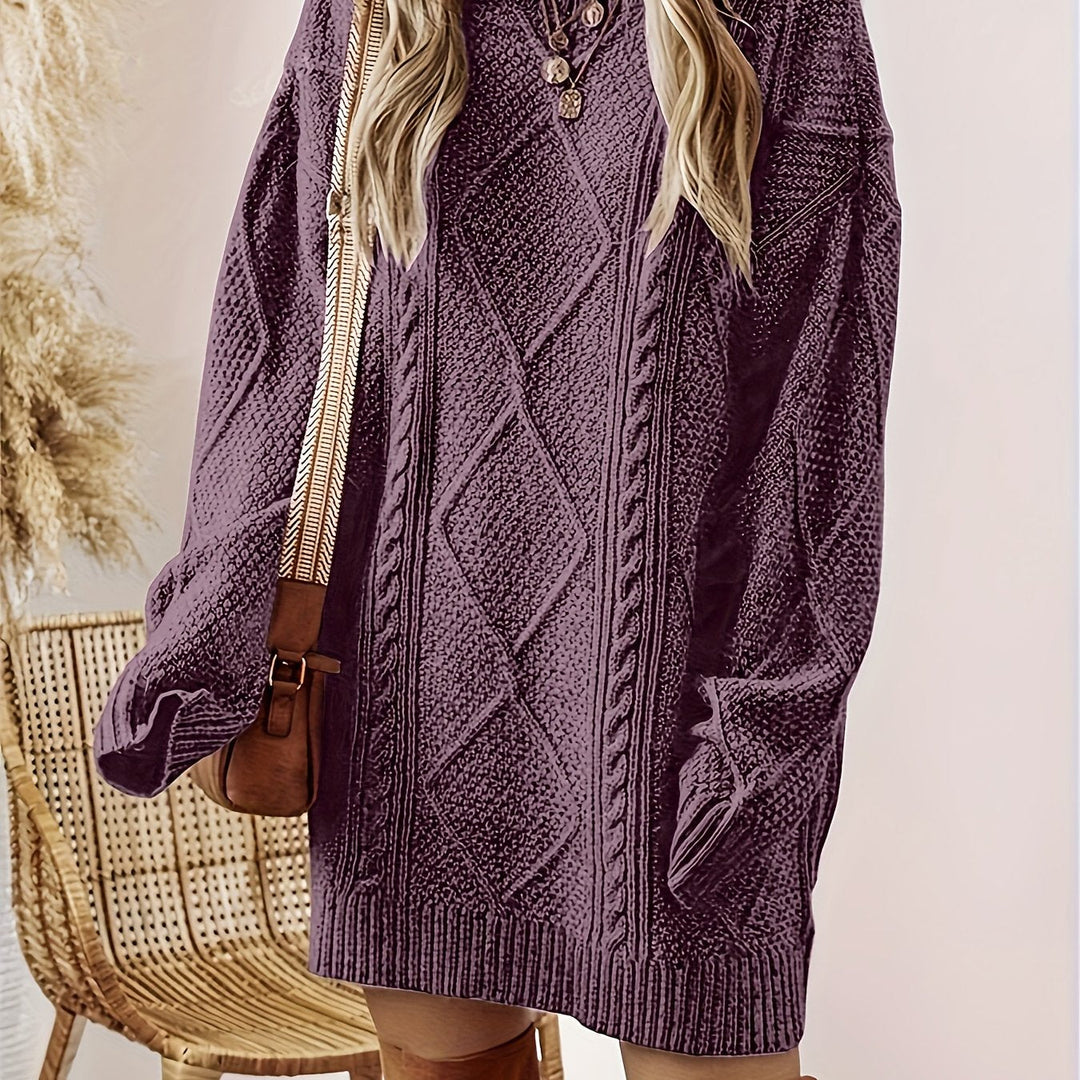 Fernsby | Women's Cable Knit Sweater Dress - Purple - Image 1