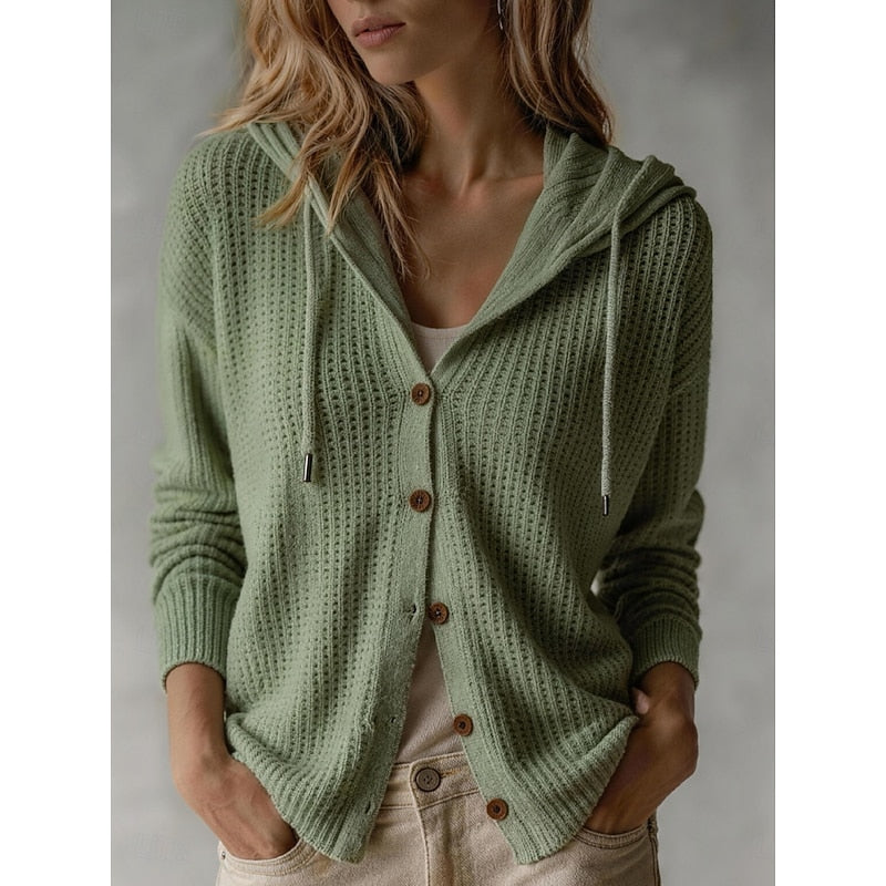 Glenara | Women's Hooded Button-Front Cardigan - Brown - Image 2