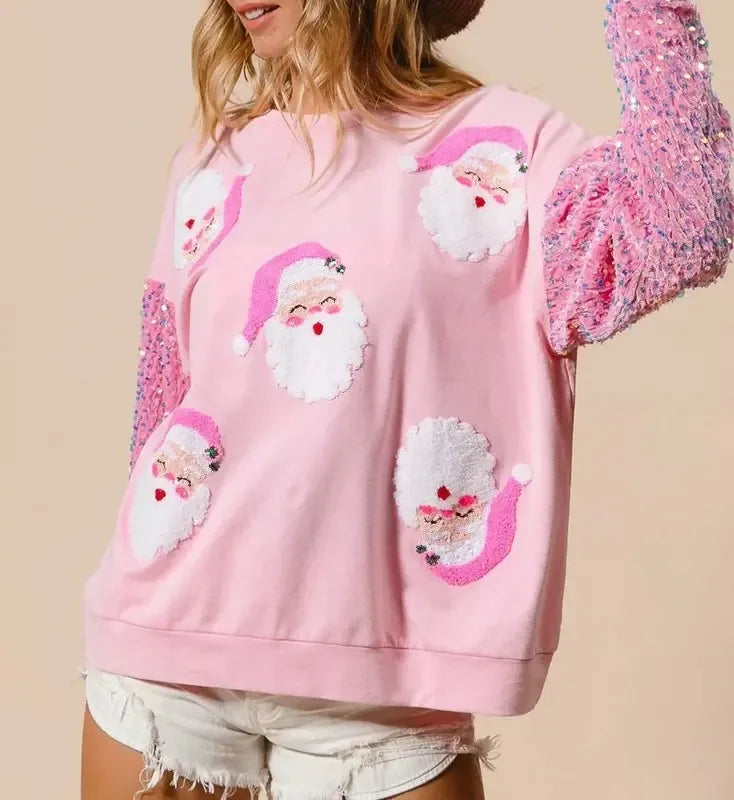 Glennara | Women's Santa Print Christmas Sweater - Pink - Image 2