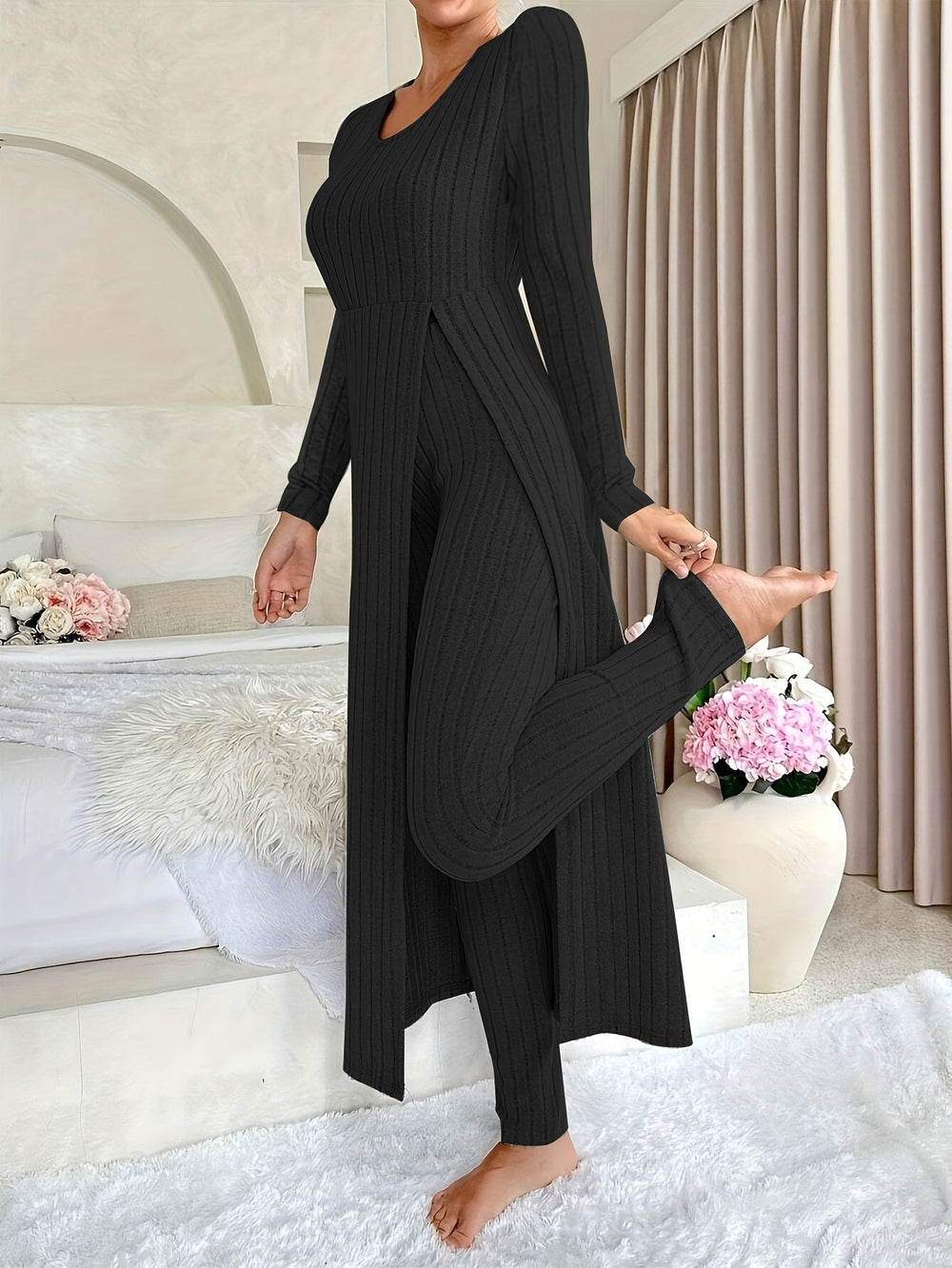 Grevaine | Women's Cozy Loungewear Two-Piece Ribbed Set - Image 2