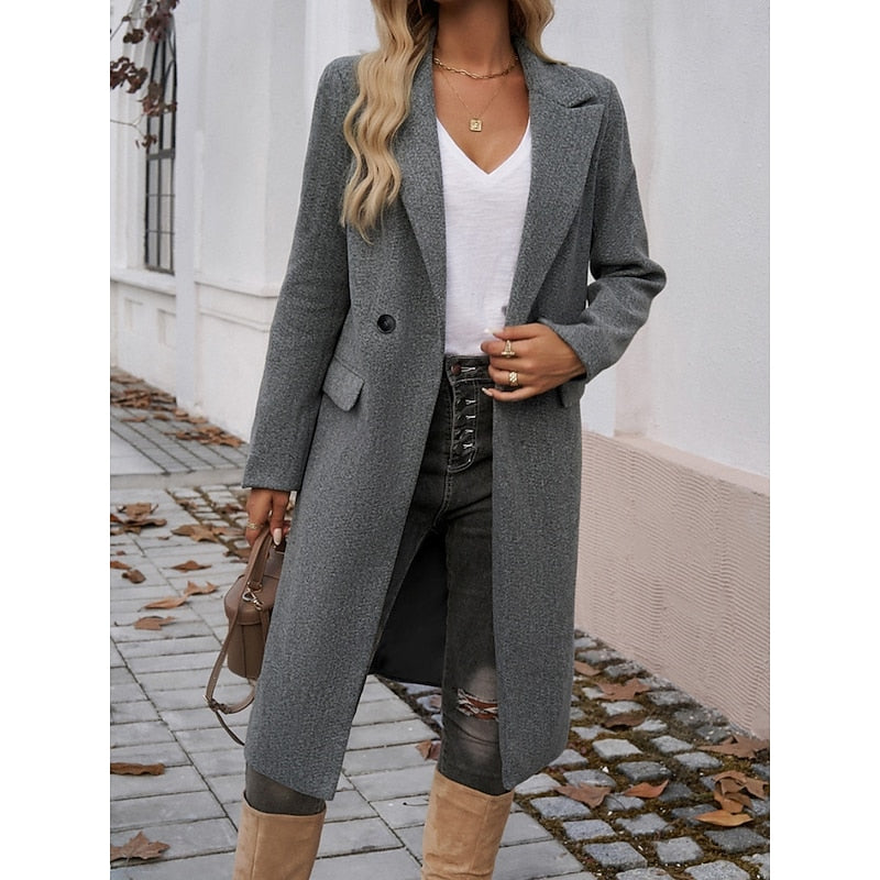 Halvara | Women's Longline Tailored Coat - Dark Grey - Image 1