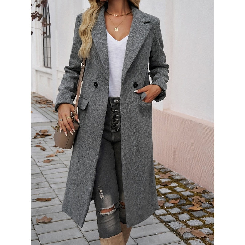 Halvara | Women's Longline Tailored Coat - Dark Grey - Image 2