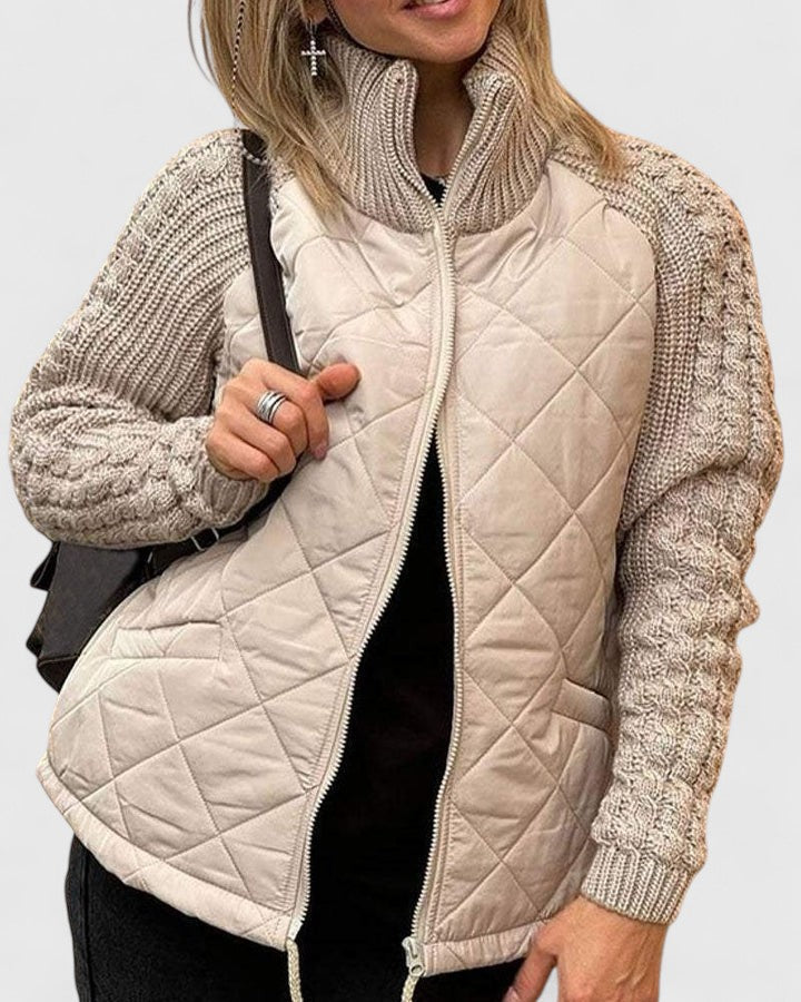 Halvara | Women's Quilted Knit Sleeve Jacket - Beige - Image 1