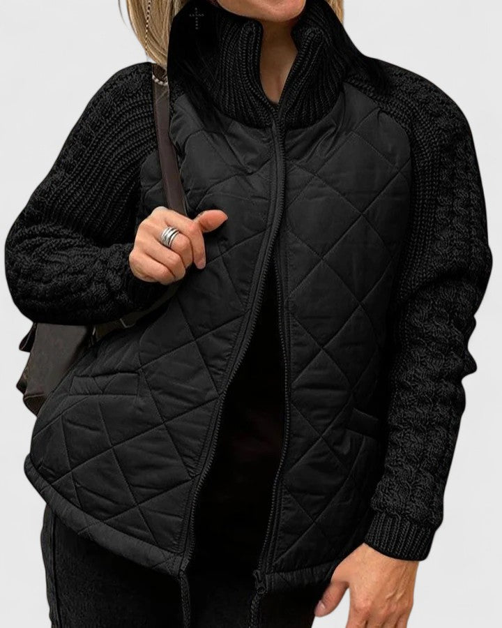 Halvara | Women's Quilted Knit Sleeve Jacket - Beige - Image 2