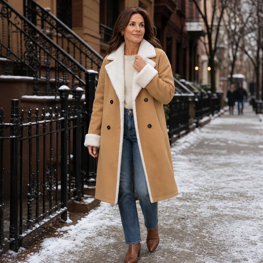 Halvessa | Women's Sherpa-Lined Winter Coat - Camel - Image 2