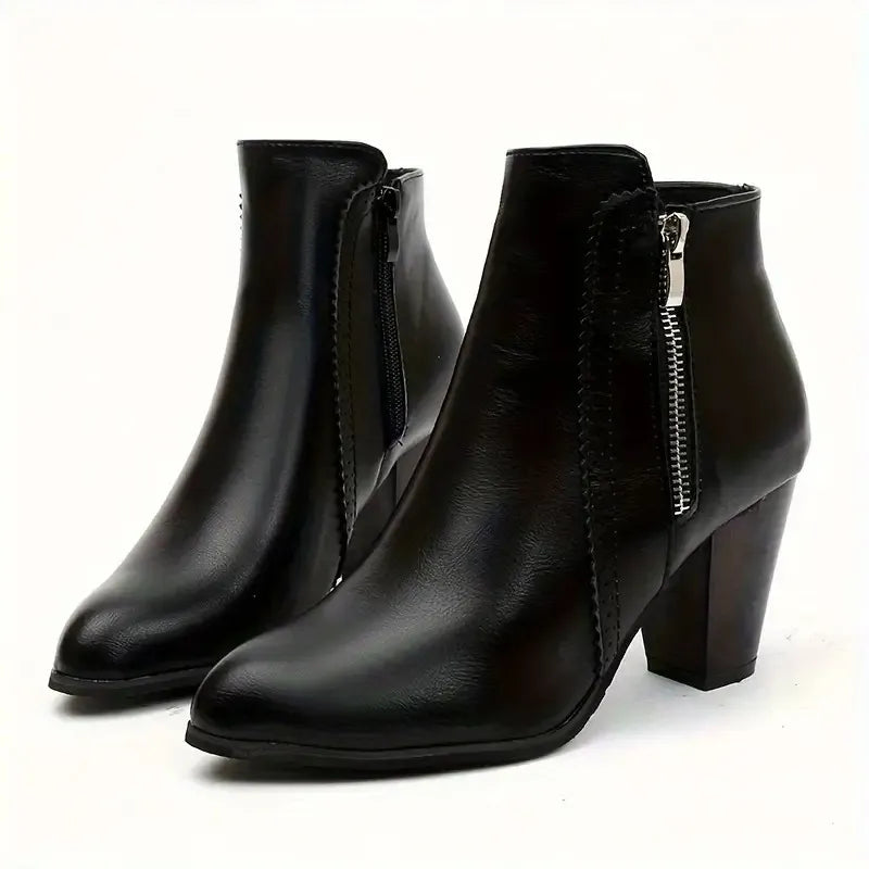 Halvorne | Women's Block Heel Ankle Boots Side Zipper - Image 1