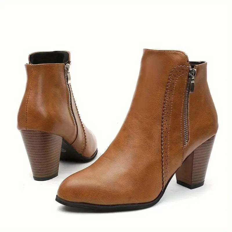 Halvorne | Women's Block Heel Ankle Boots Side Zipper - Image 2