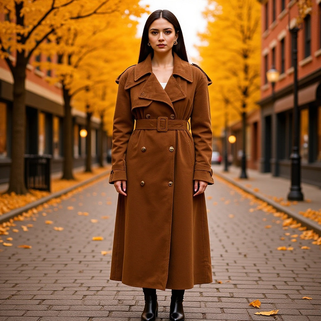 Halvorne | Women's Long Belted Trench Coat - Brown - Image 1