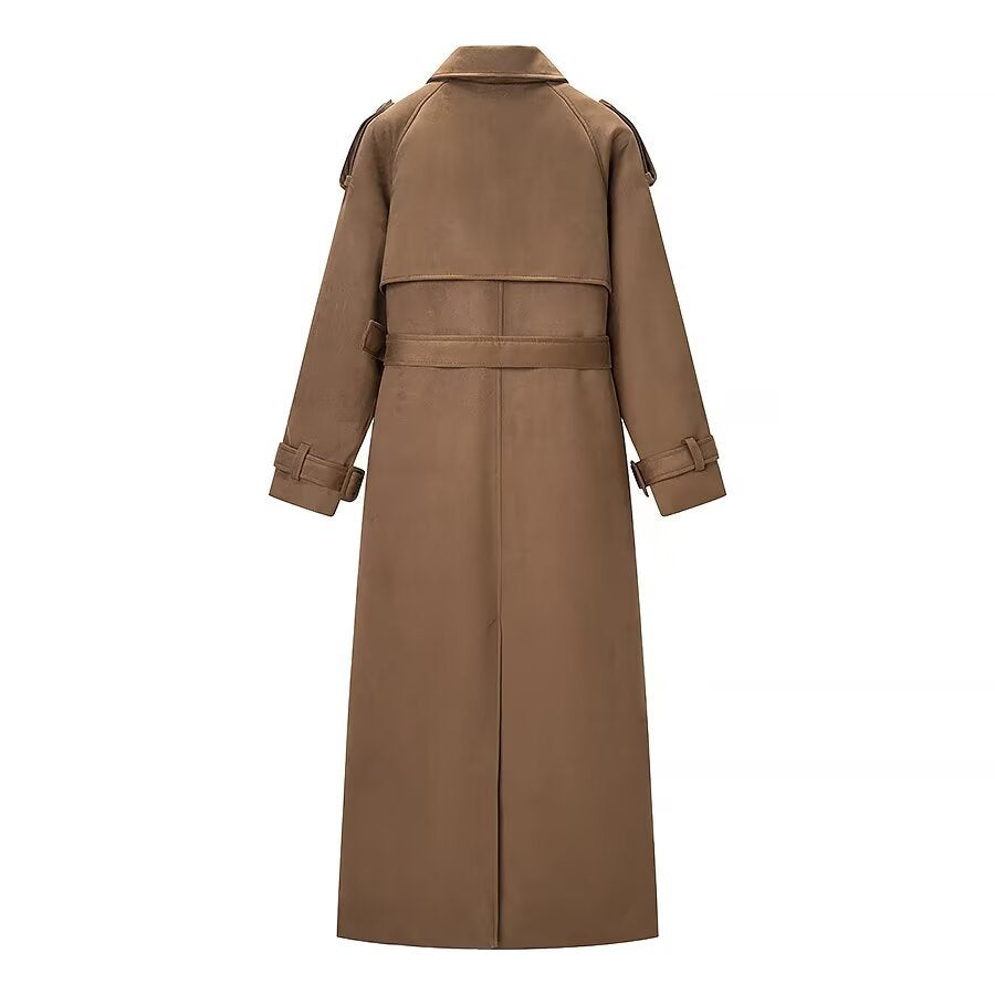Halvorne | Women's Long Belted Trench Coat - Brown - Image 2
