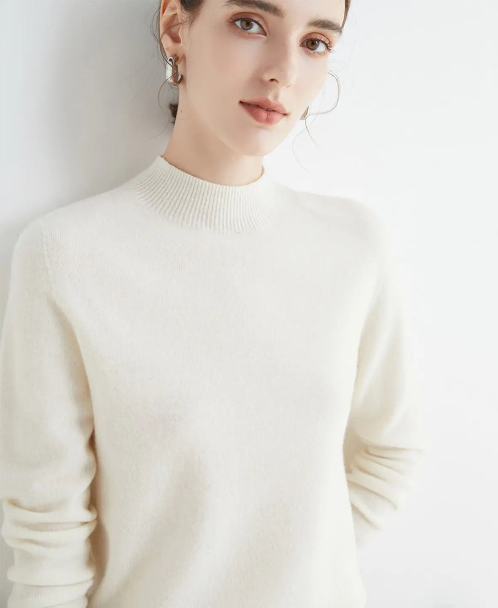 Halvorne | Women's Mock Neck Knit Sweater - Cream - Image 2