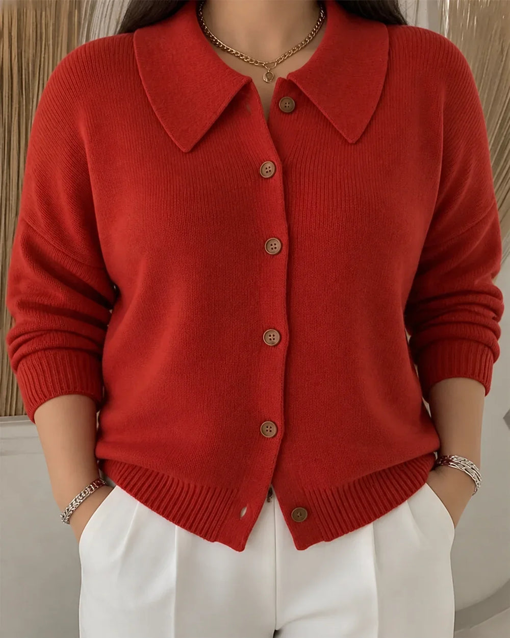 Halvorra | Women's Collared Button-Front Cardigan - Blue - Image 2