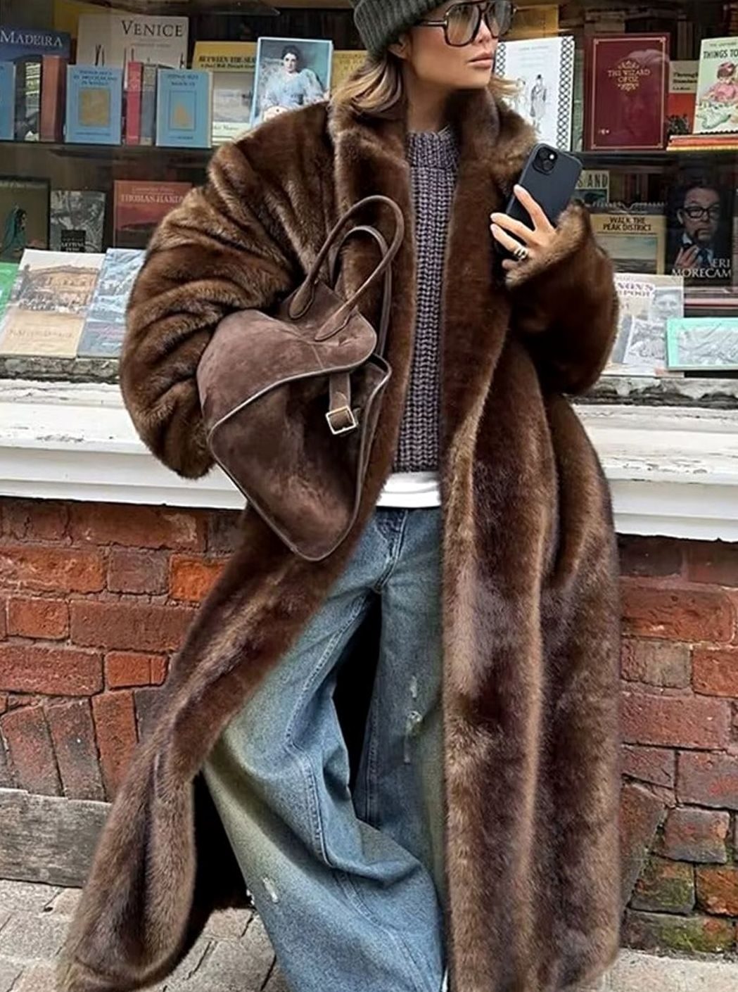 Lorabeth | Women's Oversized Faux Fur Long Winter Coat - Brown - Image 1