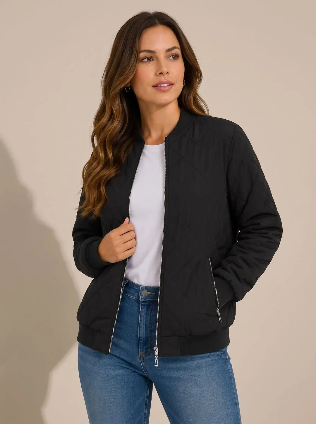 Lornette | Women's Quilted Bomber Jacket - Black - Image 1