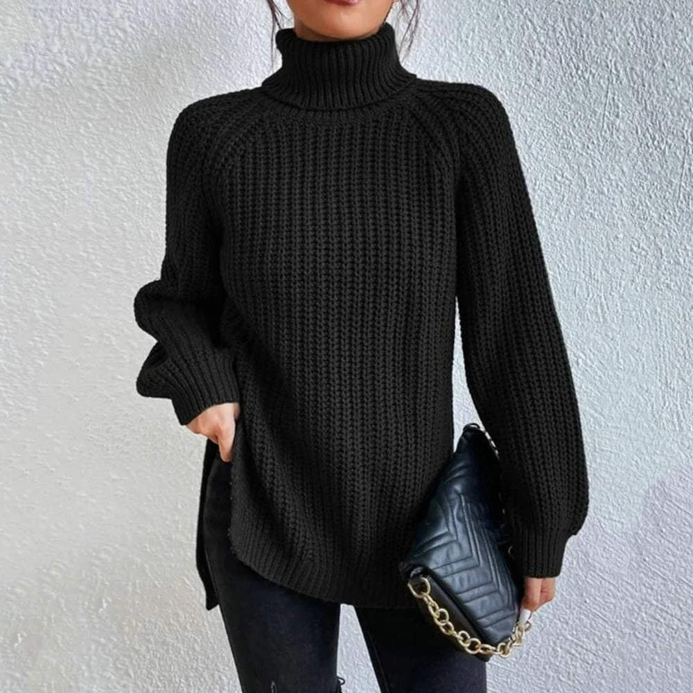 Lorreva | Women's Turtleneck Chunky Knit Sweater - Black - Image 1