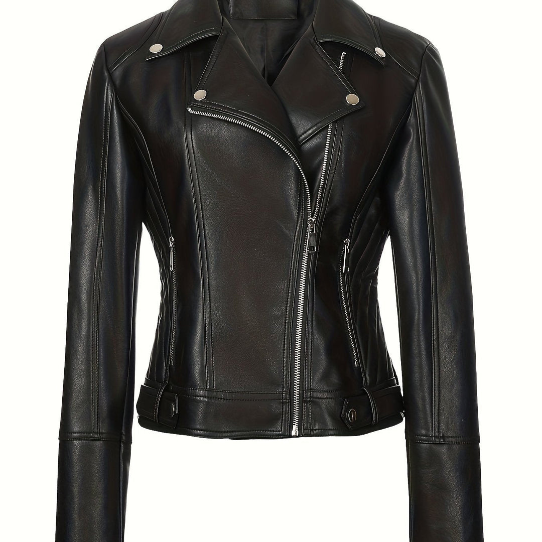 Lorvaine | Women's Faux Leather Biker Jacket - Black - Image 1