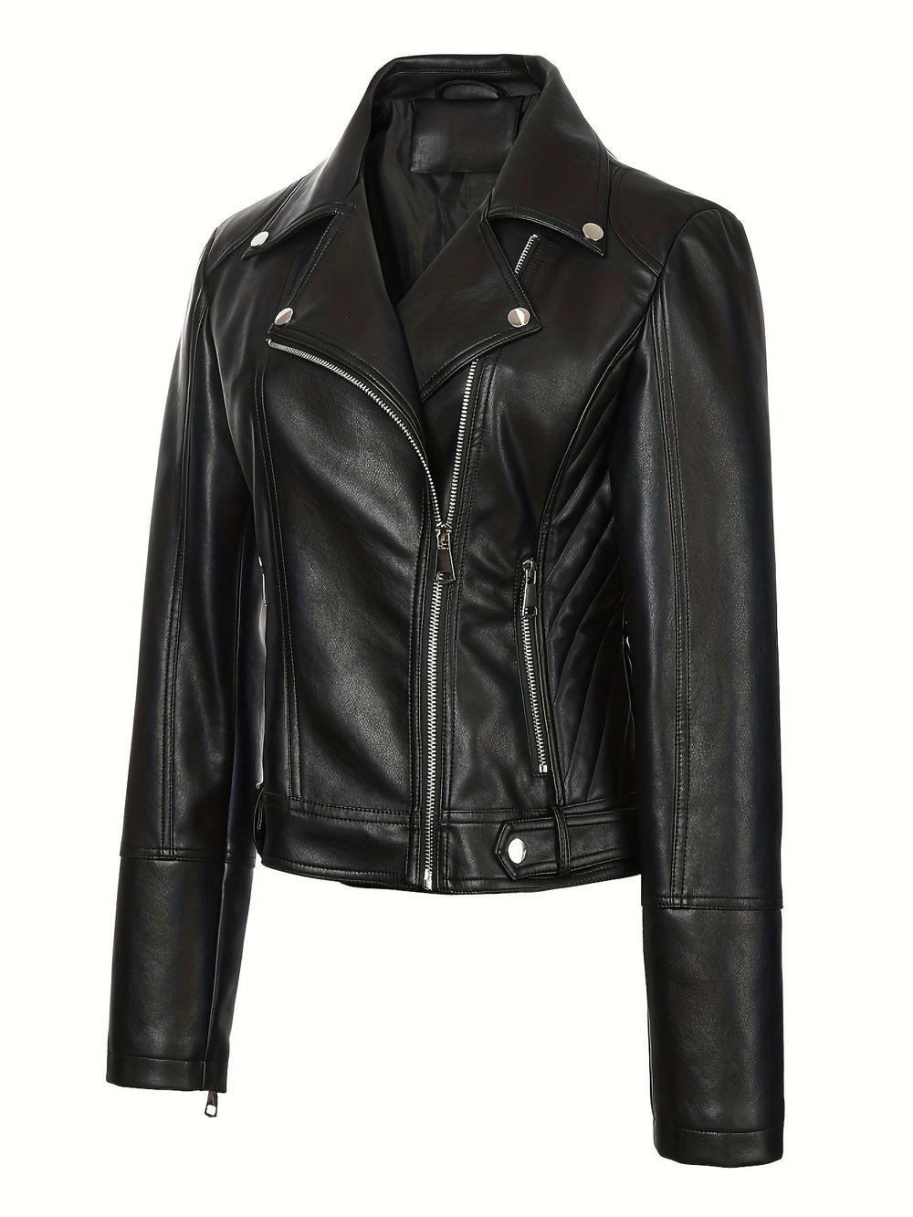 Lorvaine | Women's Faux Leather Biker Jacket - Black - Image 2