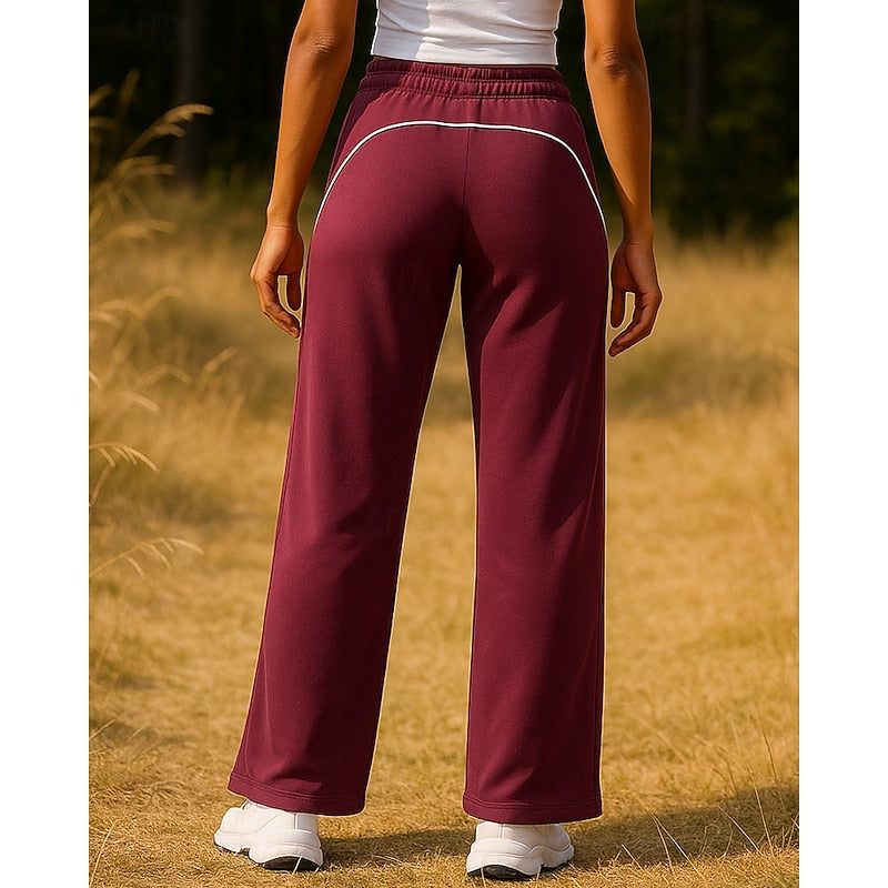 Lorveth | Women's Side-Stripe Sweatpants Straight Leg - Burgundy - Image 2