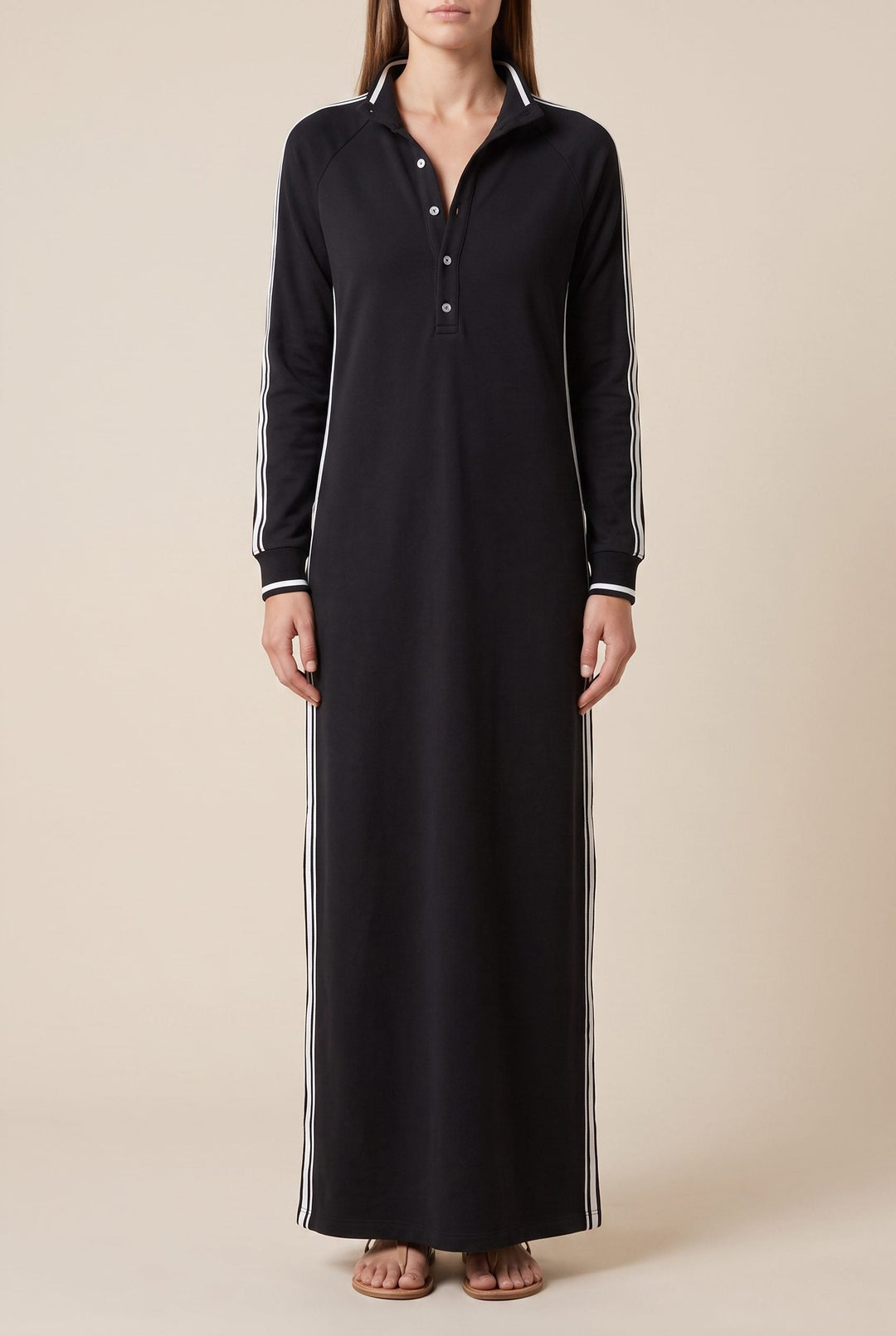 Lorveth | Women's Sweater Maxi Dress with Polo Collar - Black - Image 1