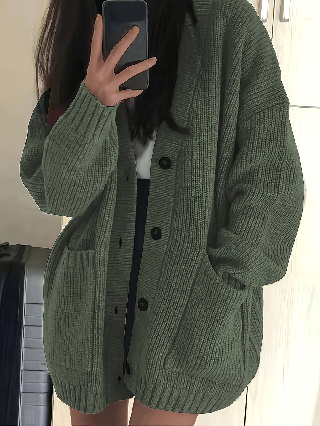 Maiswyn | Women's Oversized Cardigan Sweater - Olive Green - Image 1