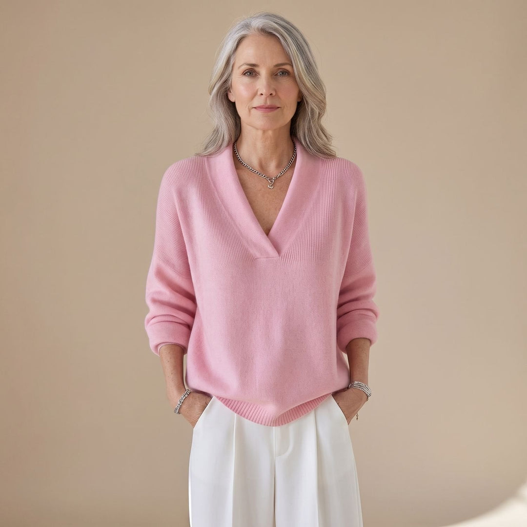 Marvaine | Women's Relaxed V-Neck Knit Sweater - Image 1
