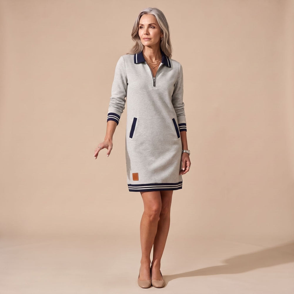 Marvelle | Women's Quarter-Zip Polo Sweater Dress - Cream - Image 2