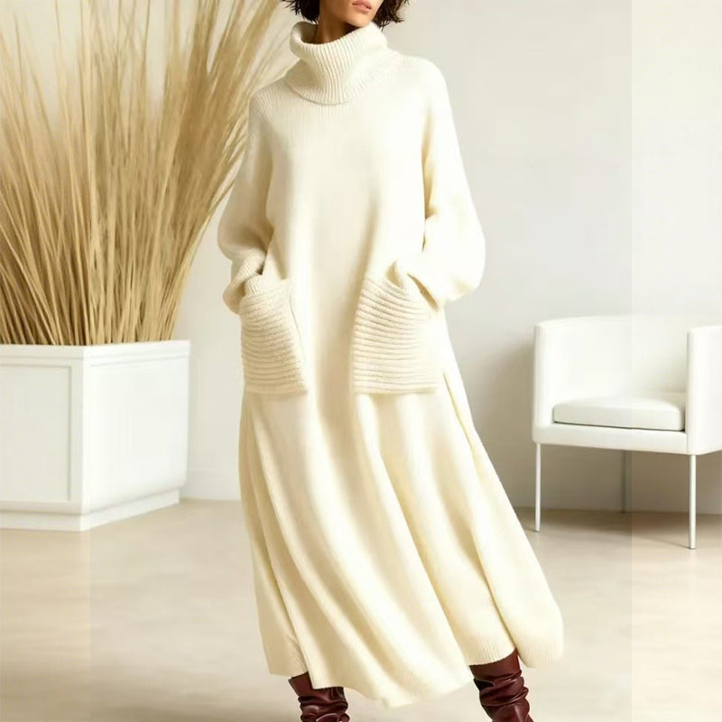 Marvelle | Women's Turtleneck Sweater Midi Dress - Burgundy - Image 2