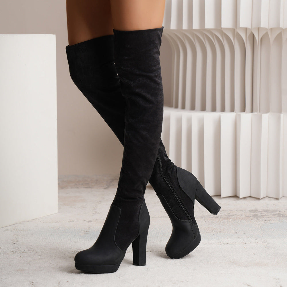 Nelvaine | Women's Over the Knee Boots Block Heel - Pink - Image 2