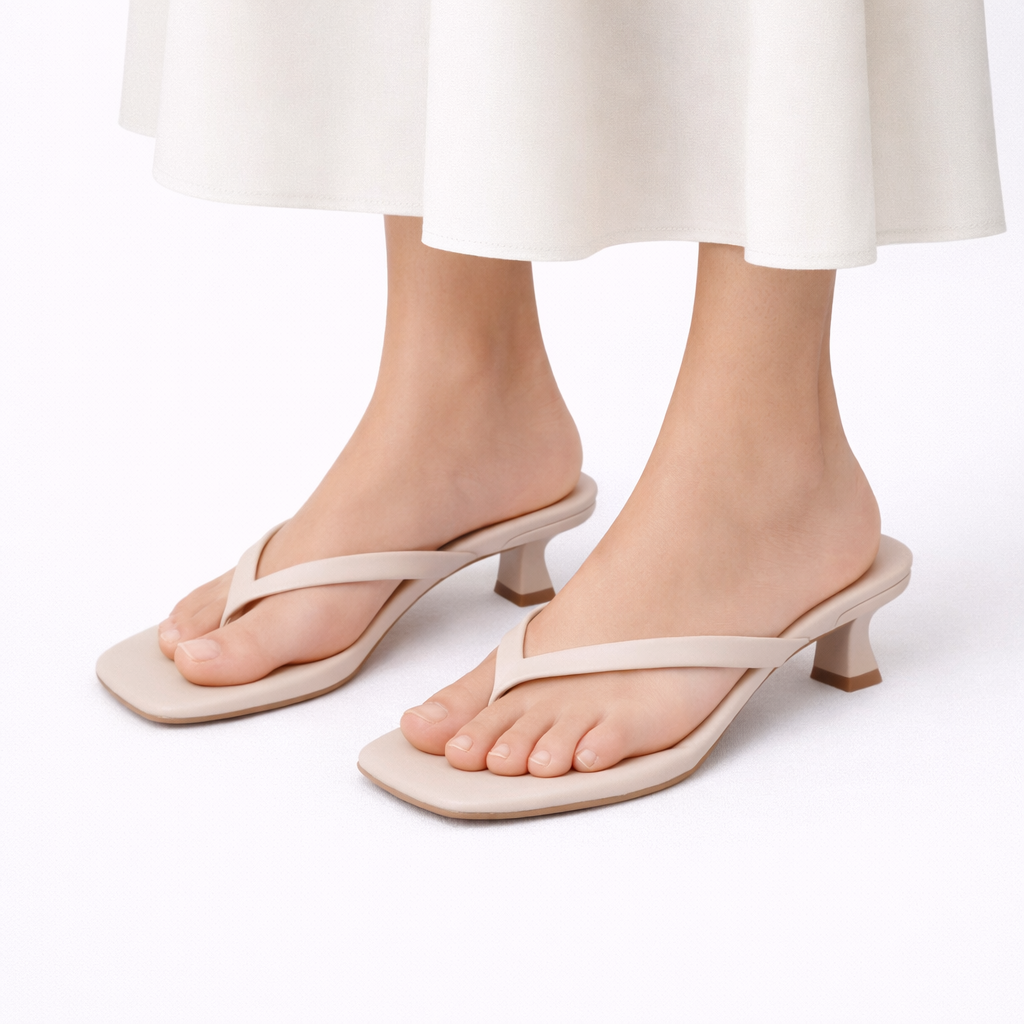 Nelvorne | Women's Heeled Thong Sandals Square Toe - Image 1