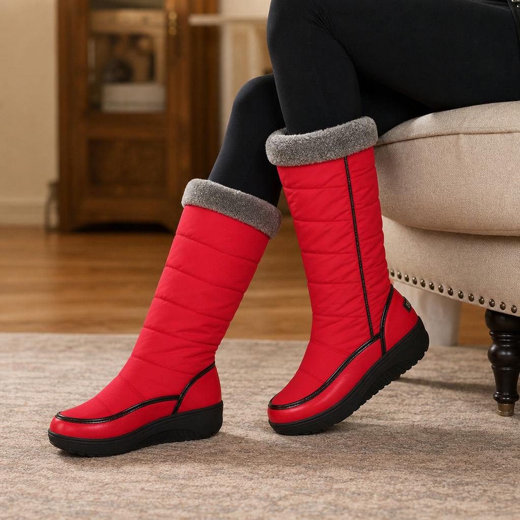 Novaine | Women's Knee-High Winter Snow Boots - Red - Image 1