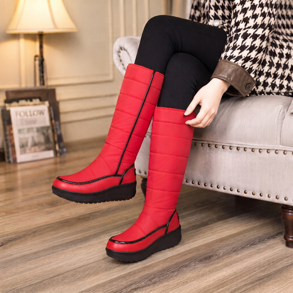 Novaine | Women's Knee-High Winter Snow Boots - Red - Image 2