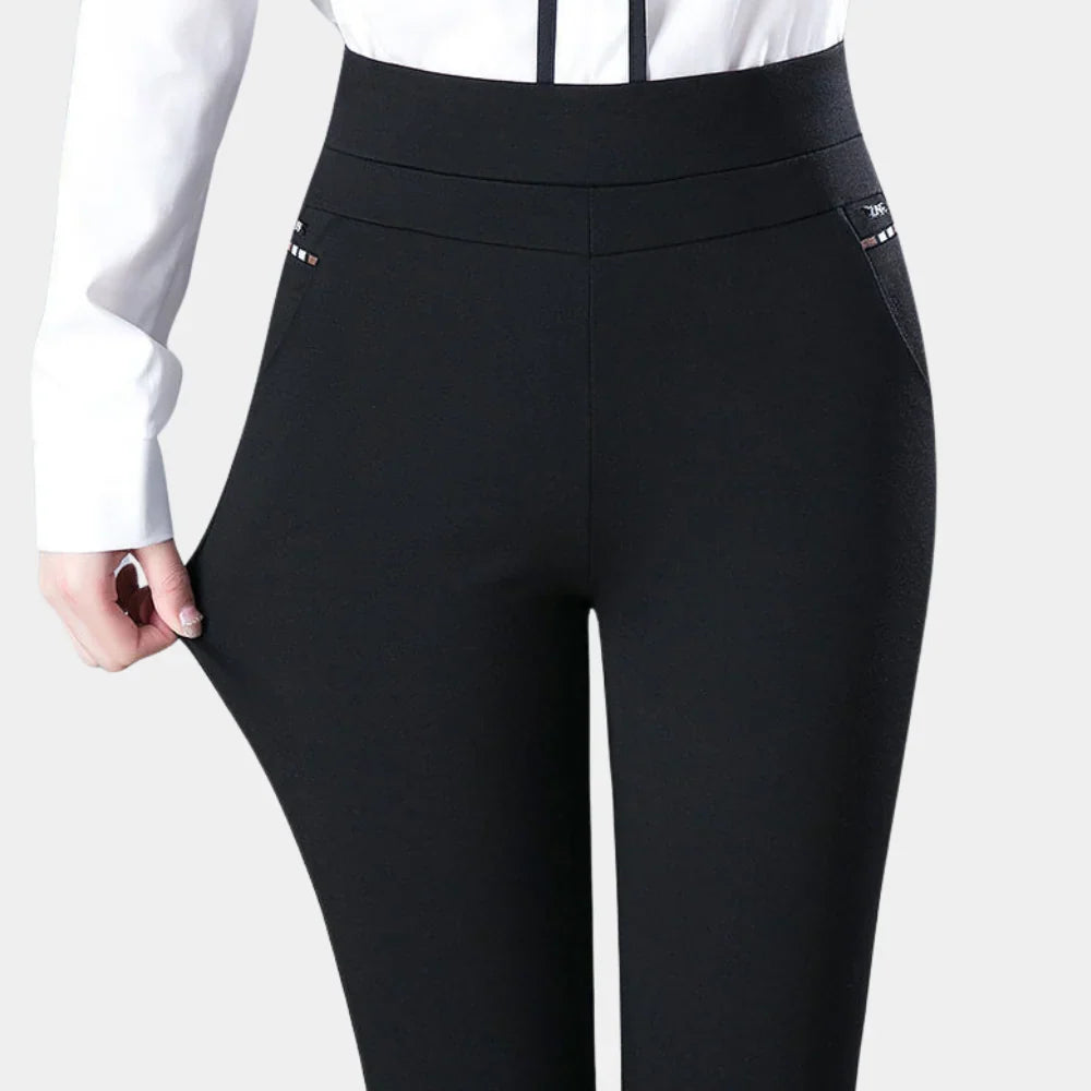 Orvella | Women's High Waist Stretch Slim Pants - Black - Image 1