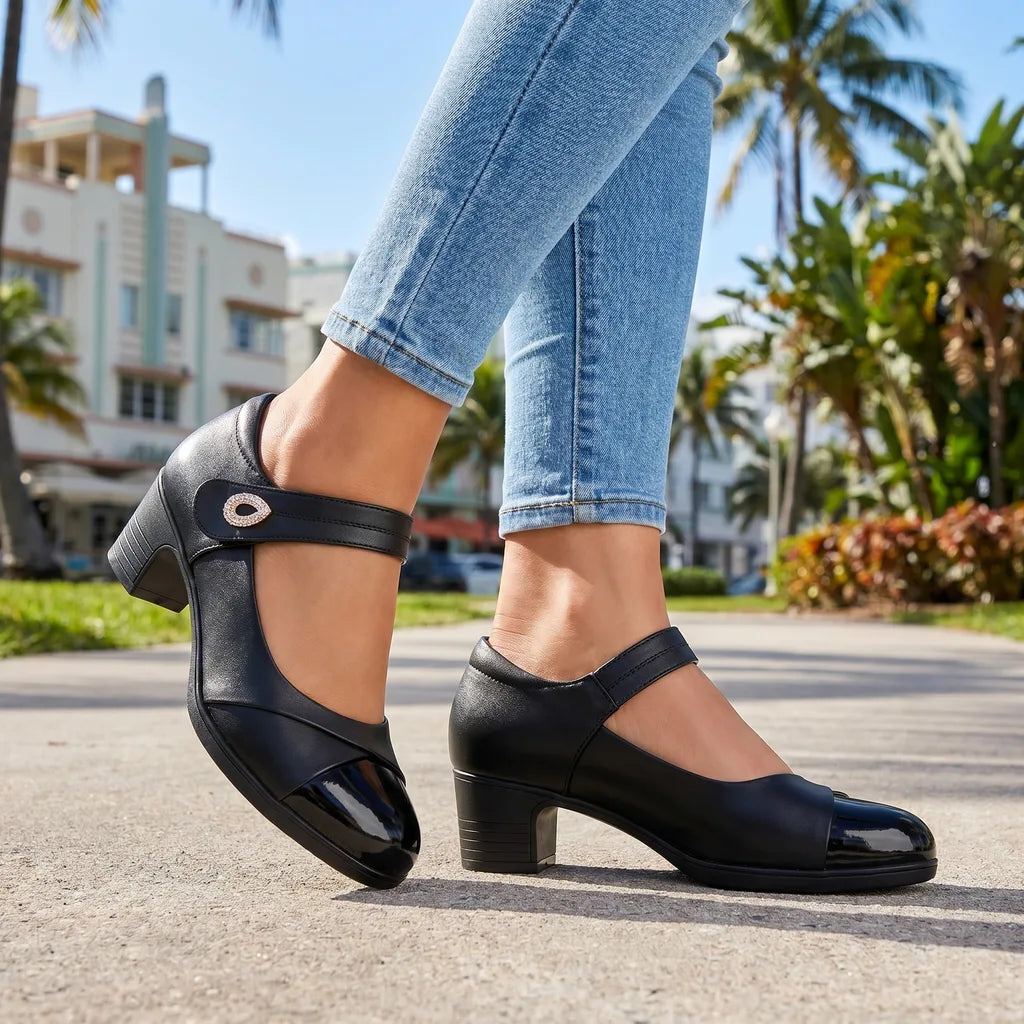 Orvindelle | Women's Mary Jane Block Heel Pumps - Black - Image 1