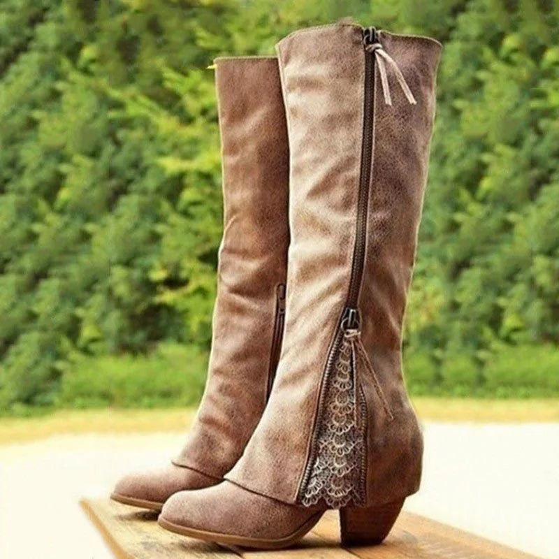 Pryndal | Women's Knee-High Block Heel Boots - Image 1