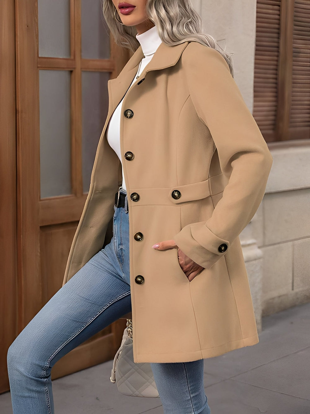 Ravenna | Women's Trench Coat Single-Breasted - Camel - Image 2