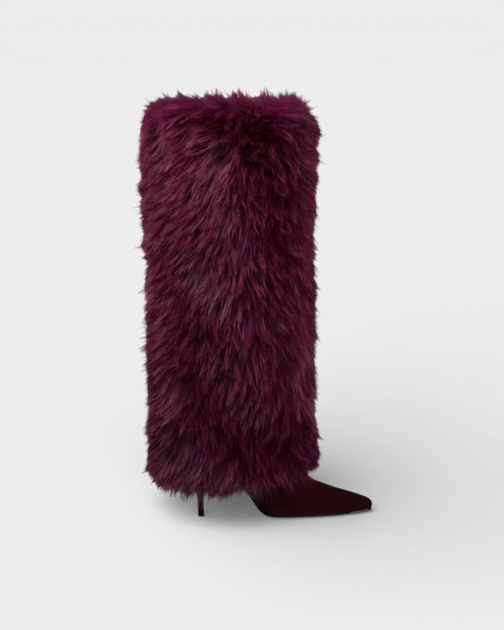 Zolvara | Women's Faux Fur Knee-High Winter Boots - Burgundy - Image 2