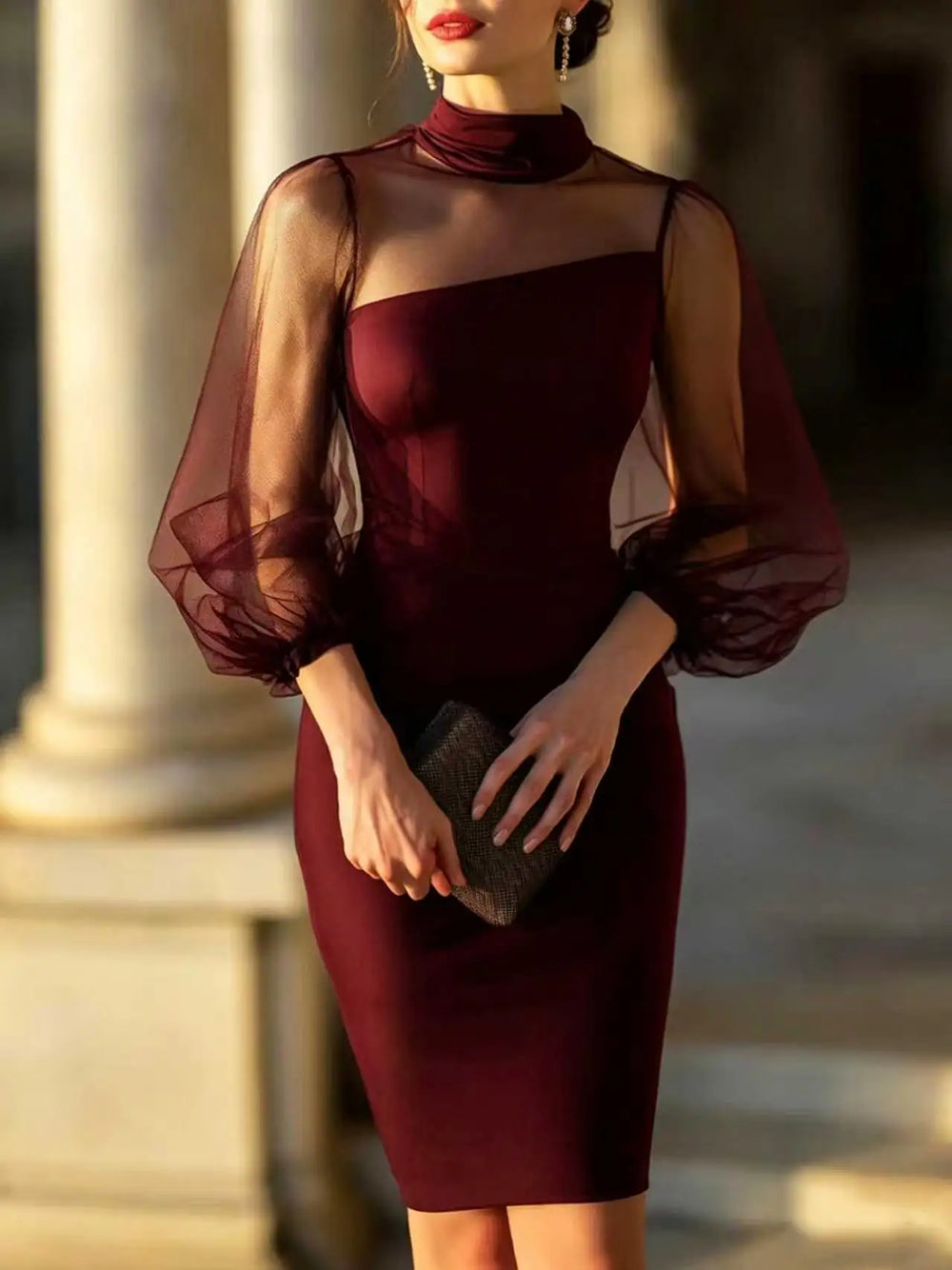 Revaine | Women's Mesh Sleeve Party Dress - Image 2