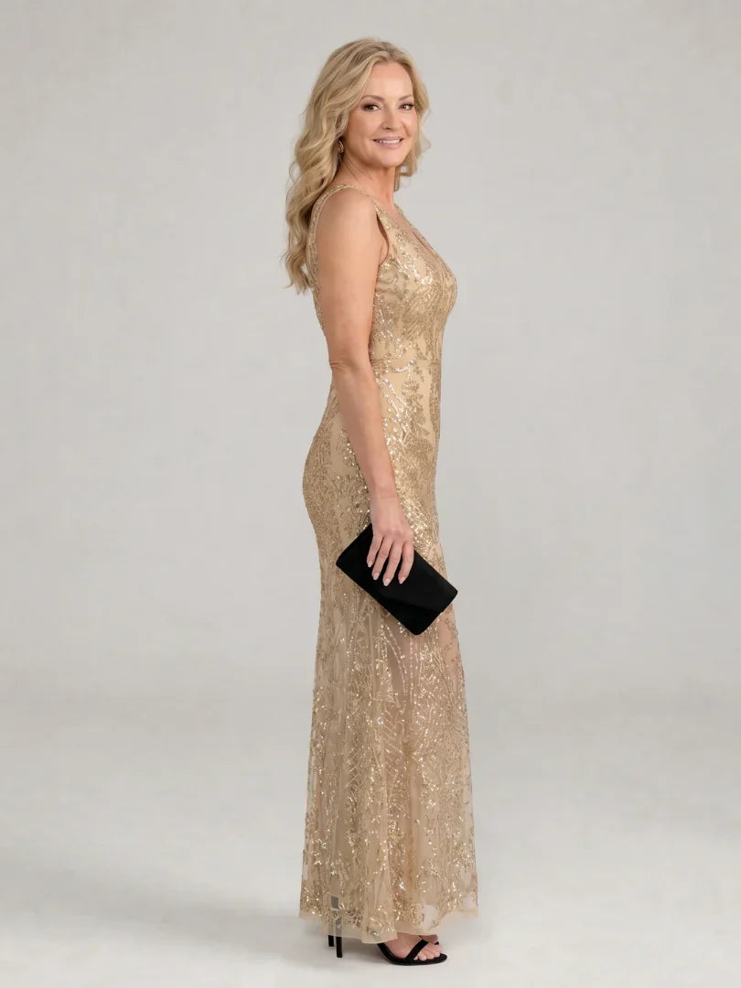 Revane | Women's Sequin Evening Gown Party Dress - Gold - Image 2