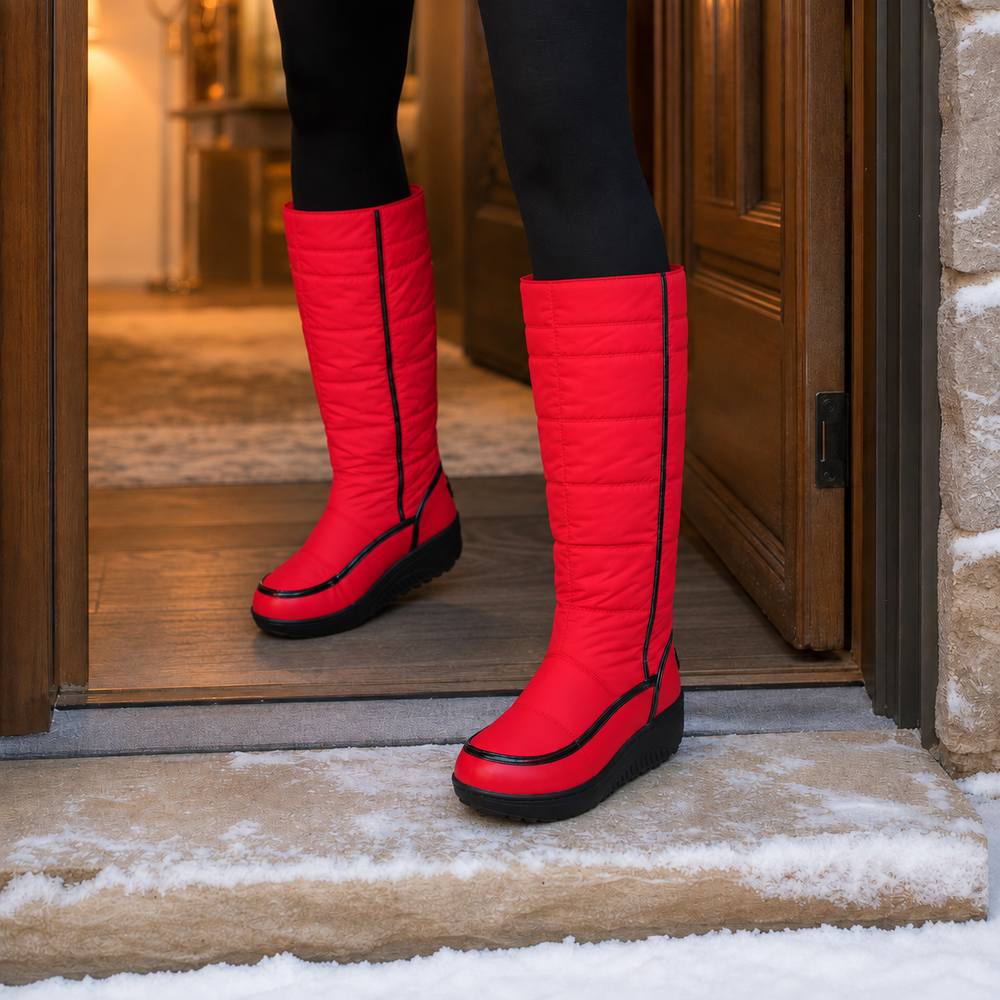 Rexana | Women's Knee High Winter Boots - Red - Image 2