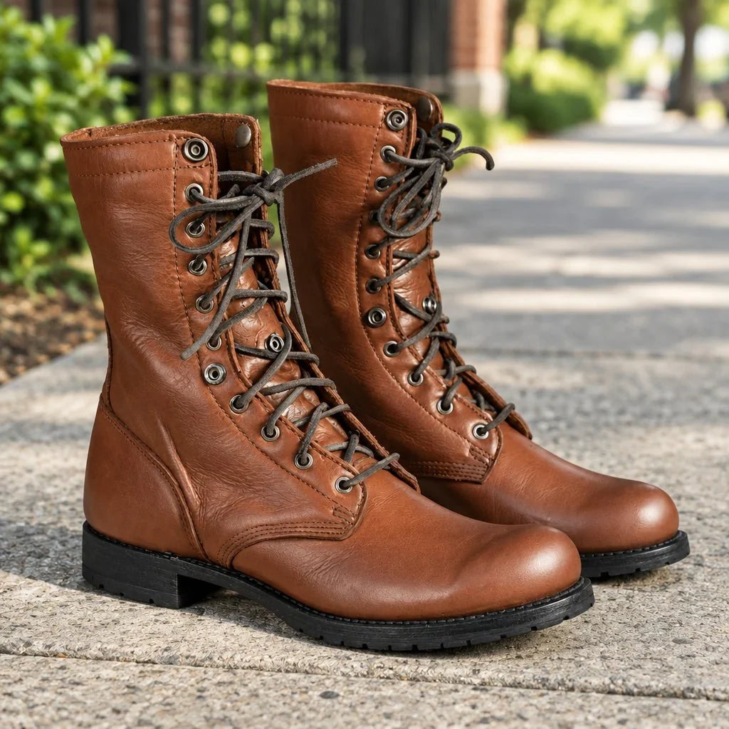 Rolvaine | Women's Lace-Up Mid-Calf Combat Boots - Brown - Image 1