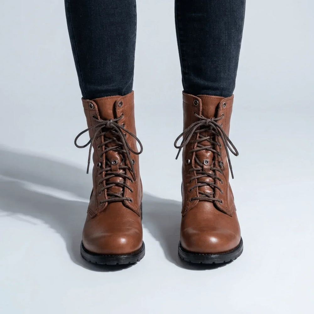 Rolvaine | Women's Lace-Up Mid-Calf Combat Boots - Brown - Image 2
