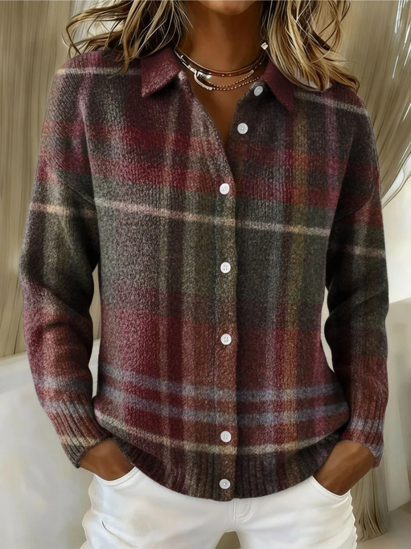 Rosette | Women's Plaid Long Sleeve Button Down Shirt - Image 1