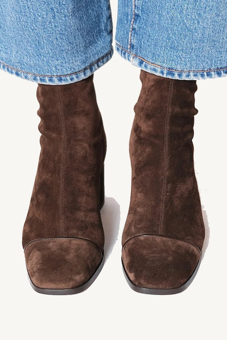 Selvorra | Women's Suede Ankle Boots Block Heel - Dark Brown - Image 1