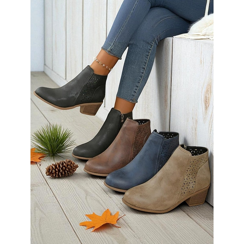 Solindra | Women's Cutout Ankle Boots Low Block Heel - Image 1