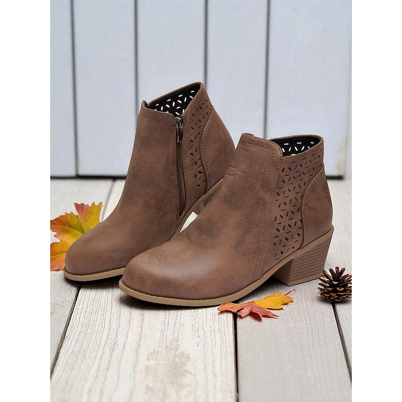 Solindra | Women's Cutout Ankle Boots Low Block Heel - Image 2