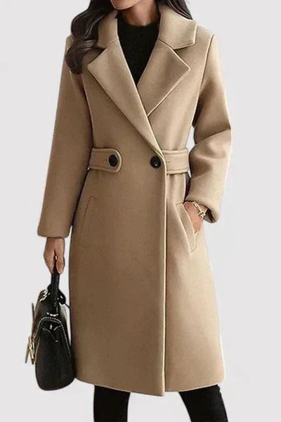 Solvane | Women's Belted Longline Winter Coat - Camel - Image 1