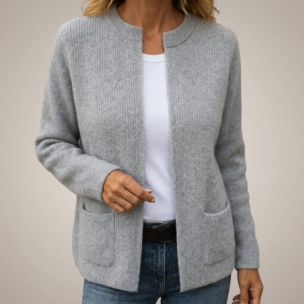 Sorella | Women's Open Front Cardigan with Pockets - Light Grey - Image 2