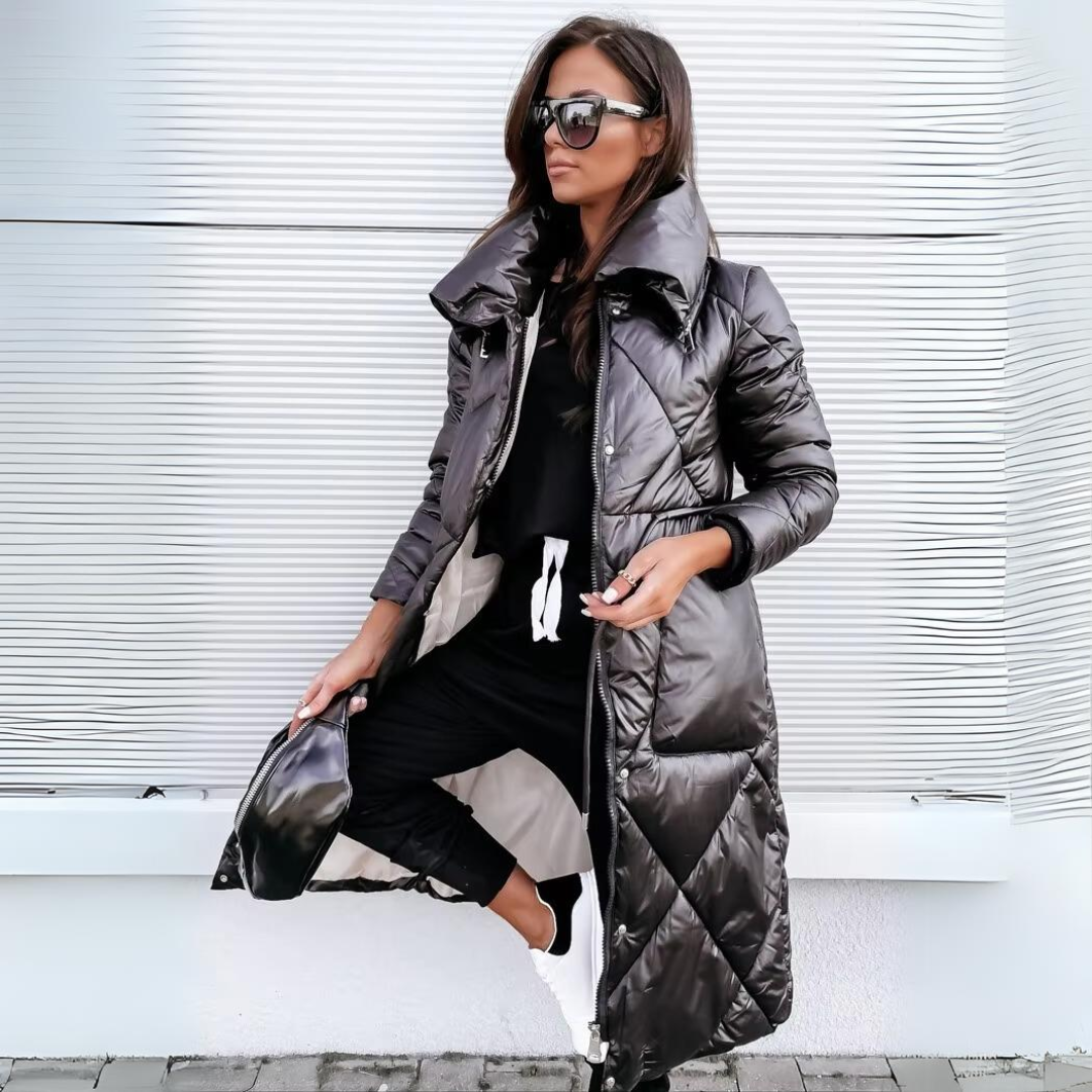 Tamsin | Women's Long Quilted Puffer Jacket - Dark Grey - Image 1