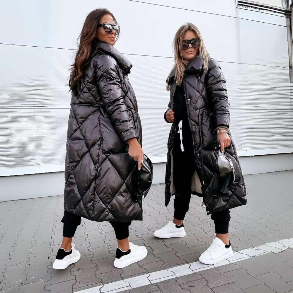 Tamsin | Women's Long Quilted Puffer Jacket - Dark Grey - Image 2