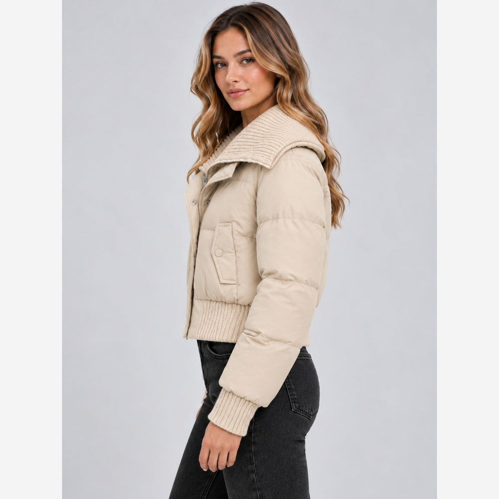 Tarvindra | Women's Cropped Puffer Jacket Ribbed Collar - Image 2