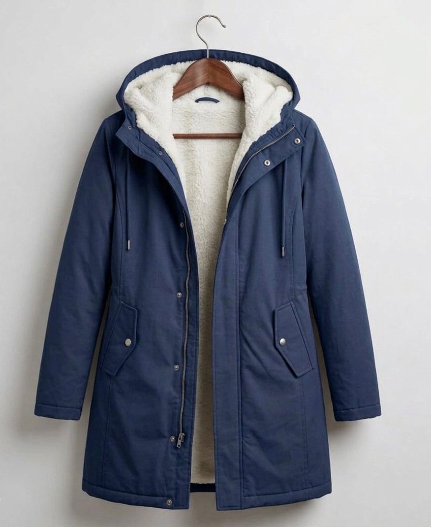 Telvara | Women's Fleece Lined Hooded Winter Coat - Navy - Image 1